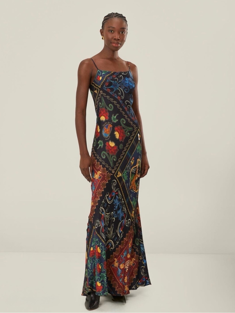 Black Mixed Arabesque Scarves Sleeveless Maxi Dress